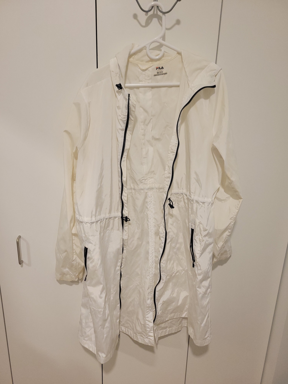 Fila White Hooded Trench Coat with Black Trim